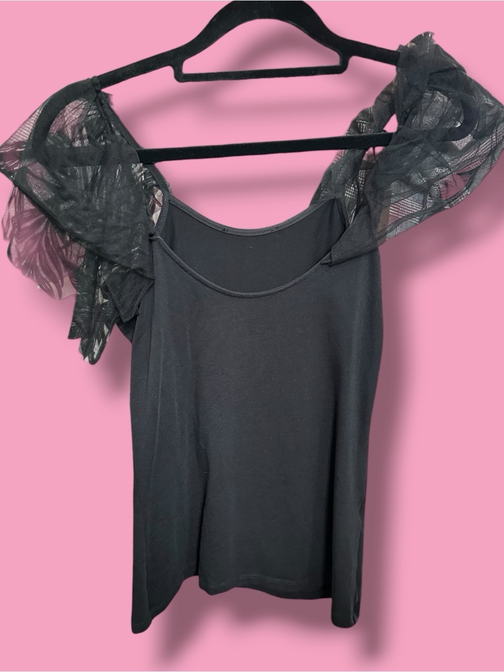 Black Puff Sleeve Women's Top with Sheer Organza Sleeves - Picture 1 of 2